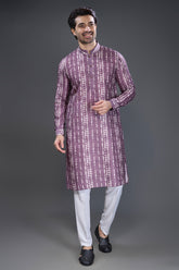 Mauve Cotton Linen Printed Kurta Pajama